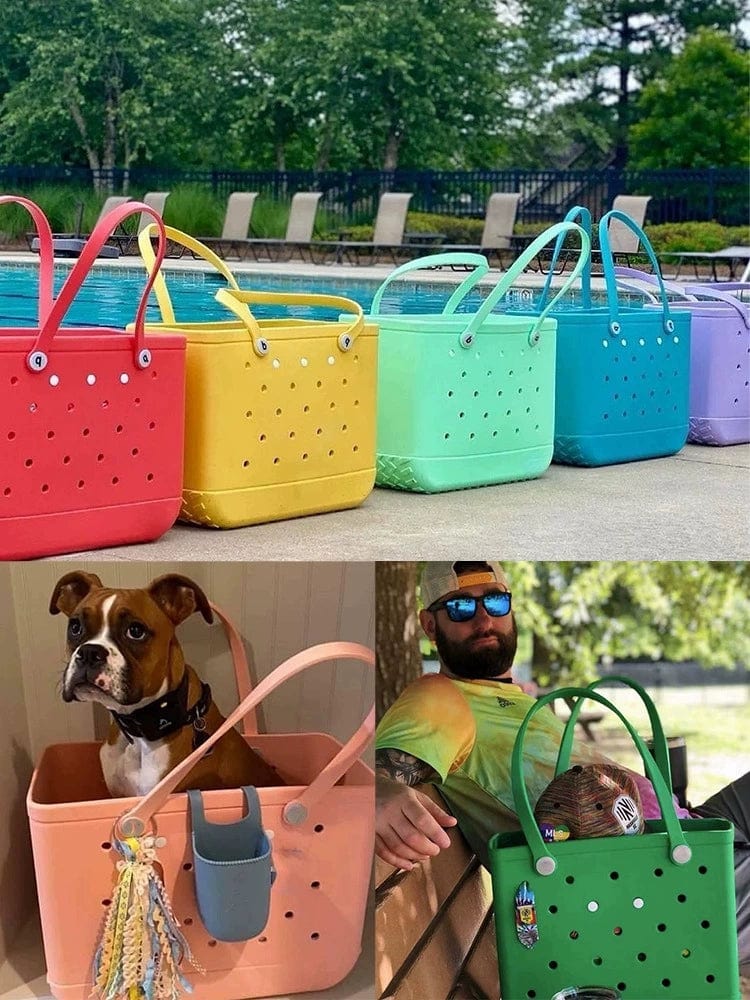 Large Showlu Fashion EVA print pet beach bag with outdoor design, trendy tote handbag for carrying pet essentials on the beach.
