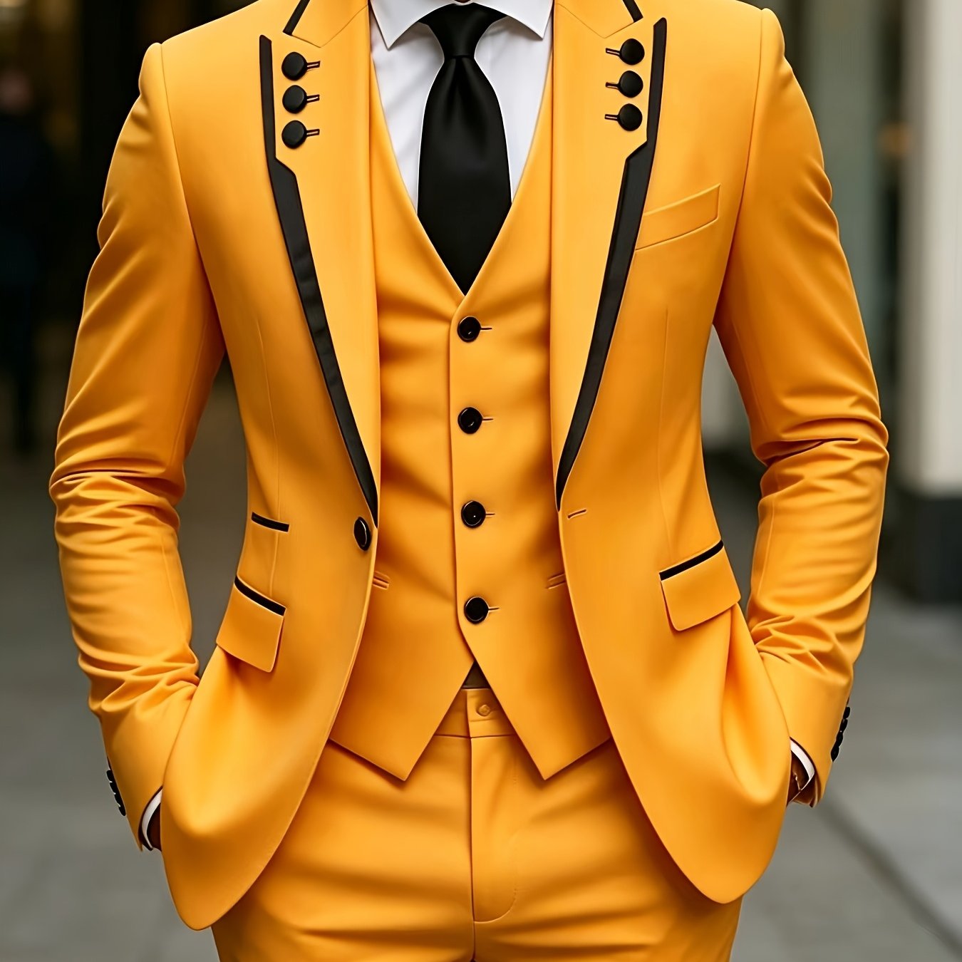 Men's black lapel fringed 3-piece suit set by Showlu Smart General, perfect for formal parties, festivals, graduations, and weddings.