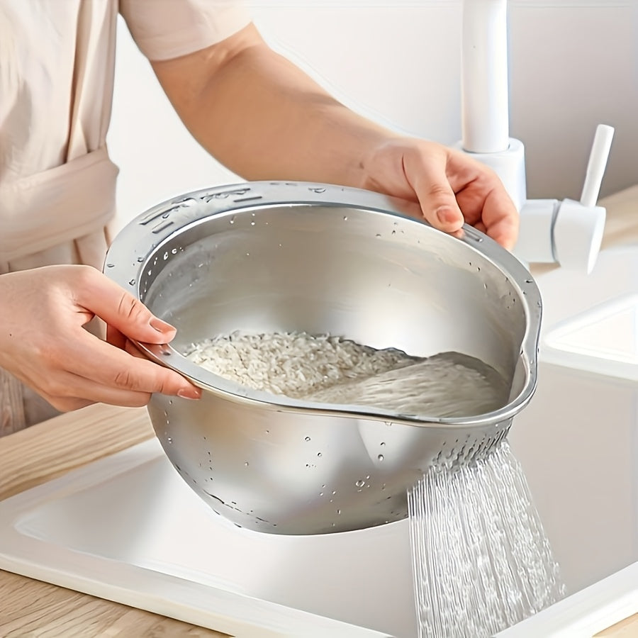 SHOWLU FASHION stainless steel kitchen colander with handles, multi-purpose drain basket for rinsing and draining food.
