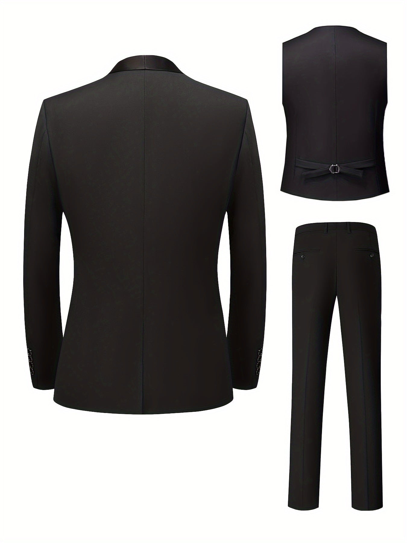 Men's slim fit wedding suit by LIVEZOU, includes tuxedo jacket, vest, and trousers with shawl collar for formal occasions.