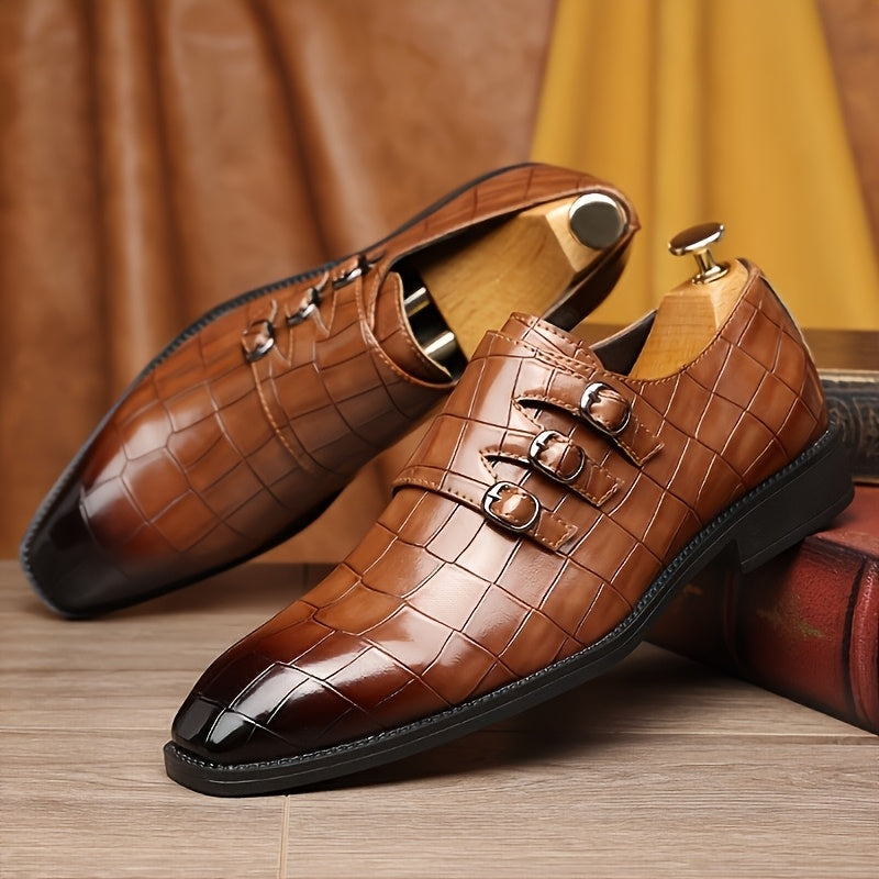 Men's plaid microfiber leather Oxford dress shoes with buckle, stylish footwear from SHOWLU FASHION STORE.