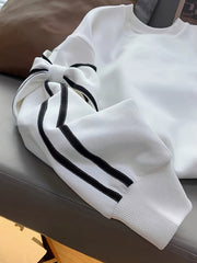 [Women's Sweatshirt] Women's Autumn Winter Casual Chic Sweatshirt - White Long Sleeve Ruffled Sleeve Accents, Machine Washable Warm Pullover for Everyday Outfits, Cute Sweatshirts, Youthful Fashion Top, Decorative Sleeve Ties