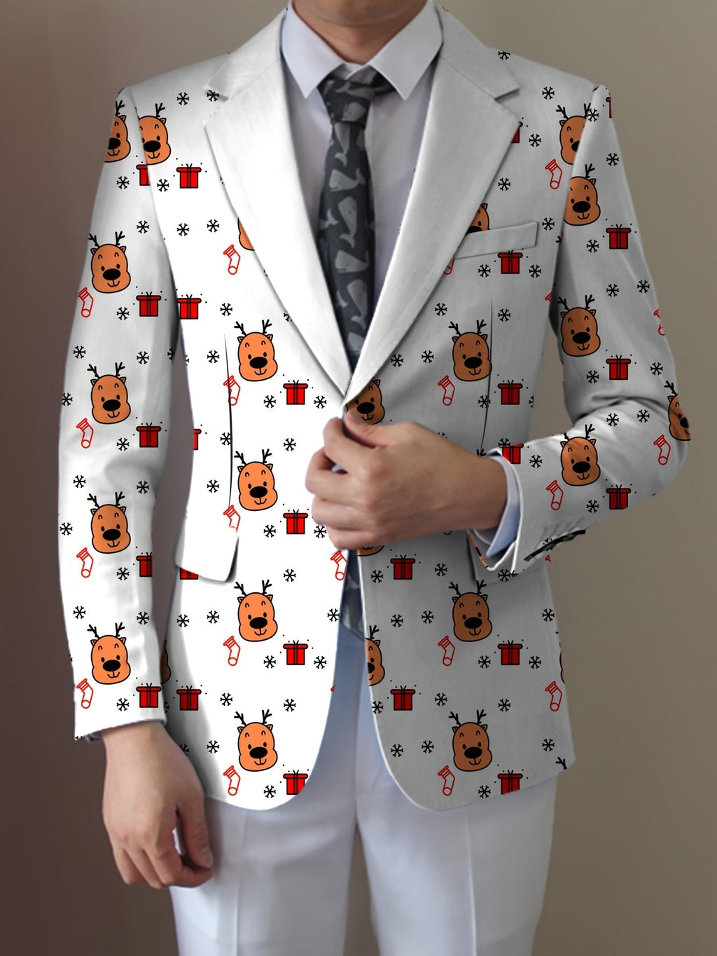 SHOWLU Men's cartoon face and stripes blazer with notch lapel, casual suit featuring bold patterns and tailored fit.