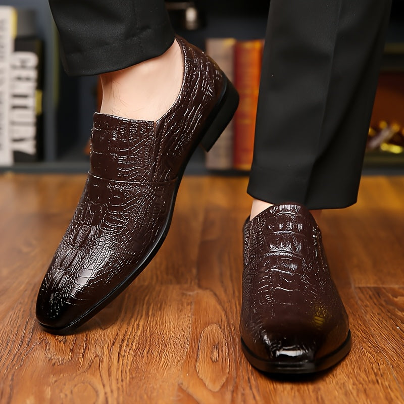 SHOWLU men's pointed toe slip-on business shoes in vintage PU leather, stylish and sleek for professional wear.