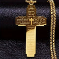 Stainless steel cross pendant necklace with 18K gold plating from Showlu Fashion, displayed on a chain.