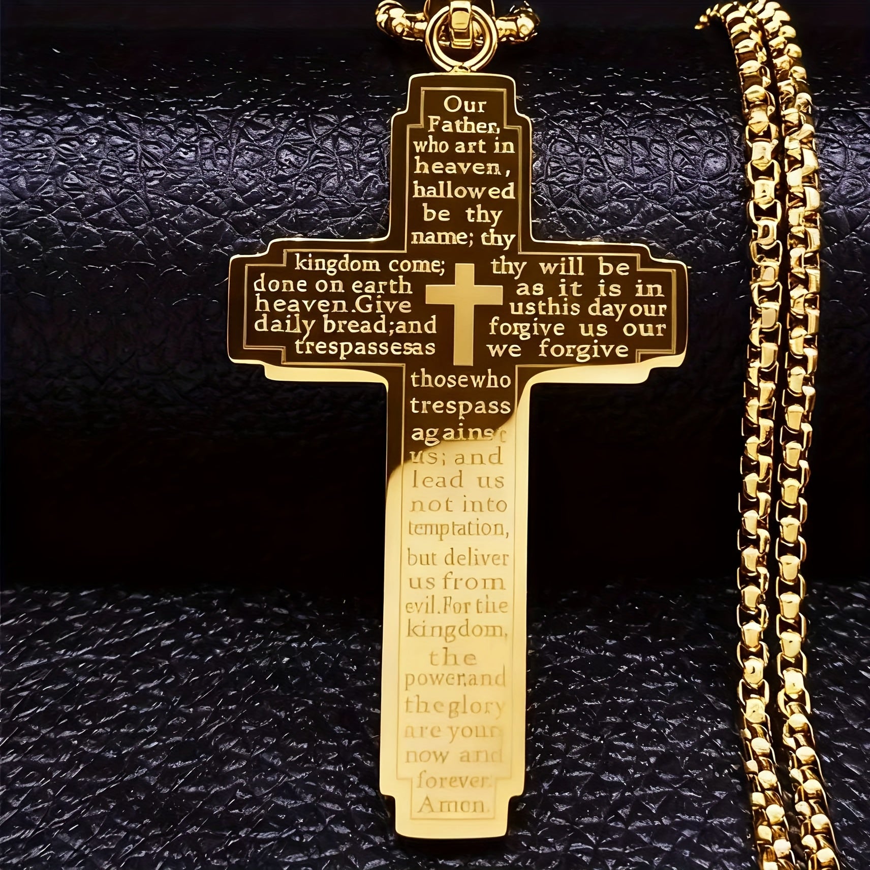 Stainless steel cross pendant necklace with 18K gold plating from Showlu Fashion, displayed on a chain.