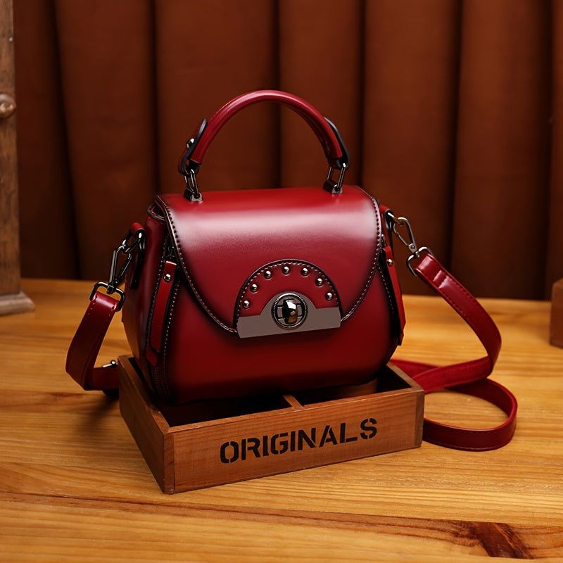 SHOWLU Women's retro apple-shaped crossbody bag in black PU leather, stylish and compact accessory for everyday use.