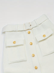 A Stylish White Midi Skirt for Women, Featuring a Unique And Elegant Design, High-Waisted And Straight-Cut, Perfect for Spring.