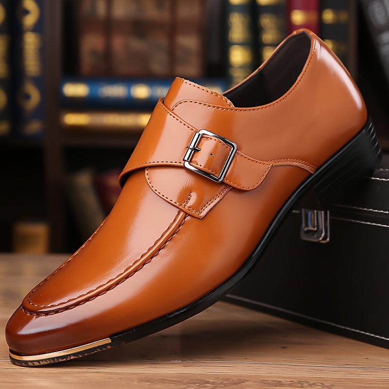 SHOWLU men's pointed toe slip-on business casual shoes made of solid PU leather, showcasing sleek design and comfortable fit.