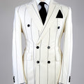 Men's SHOWLU double-breasted stripe suit jacket in polyester, regular fit, featuring classic design and stylish lapels.