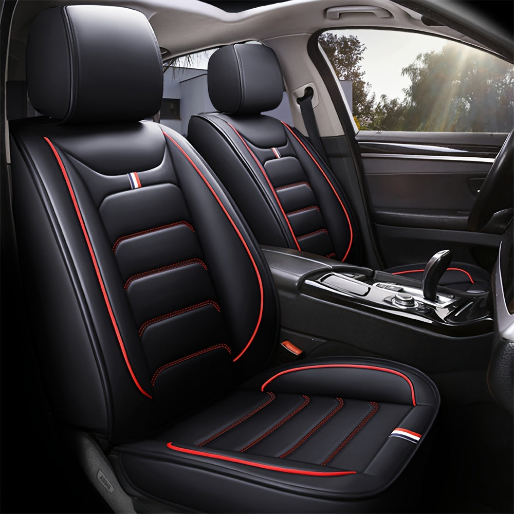 Showlu Fashion faux leather car seat covers set, universal fit with cushioning and stitching, designed for full vehicle protection.