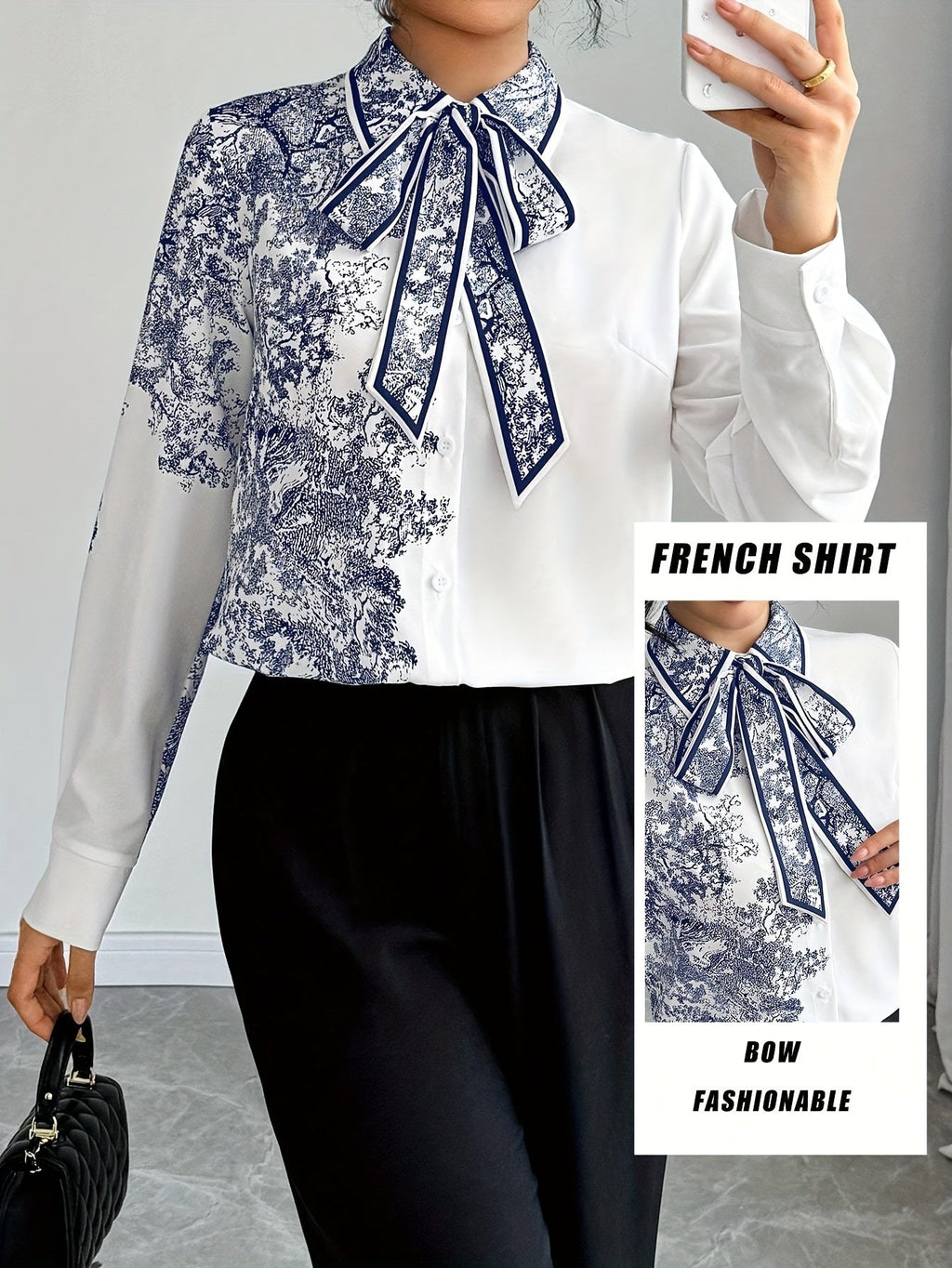 SHOWLU Women's semi-sheer floral bow tie blouse with long sleeves, stylish and elegant for casual or dressy occasions.