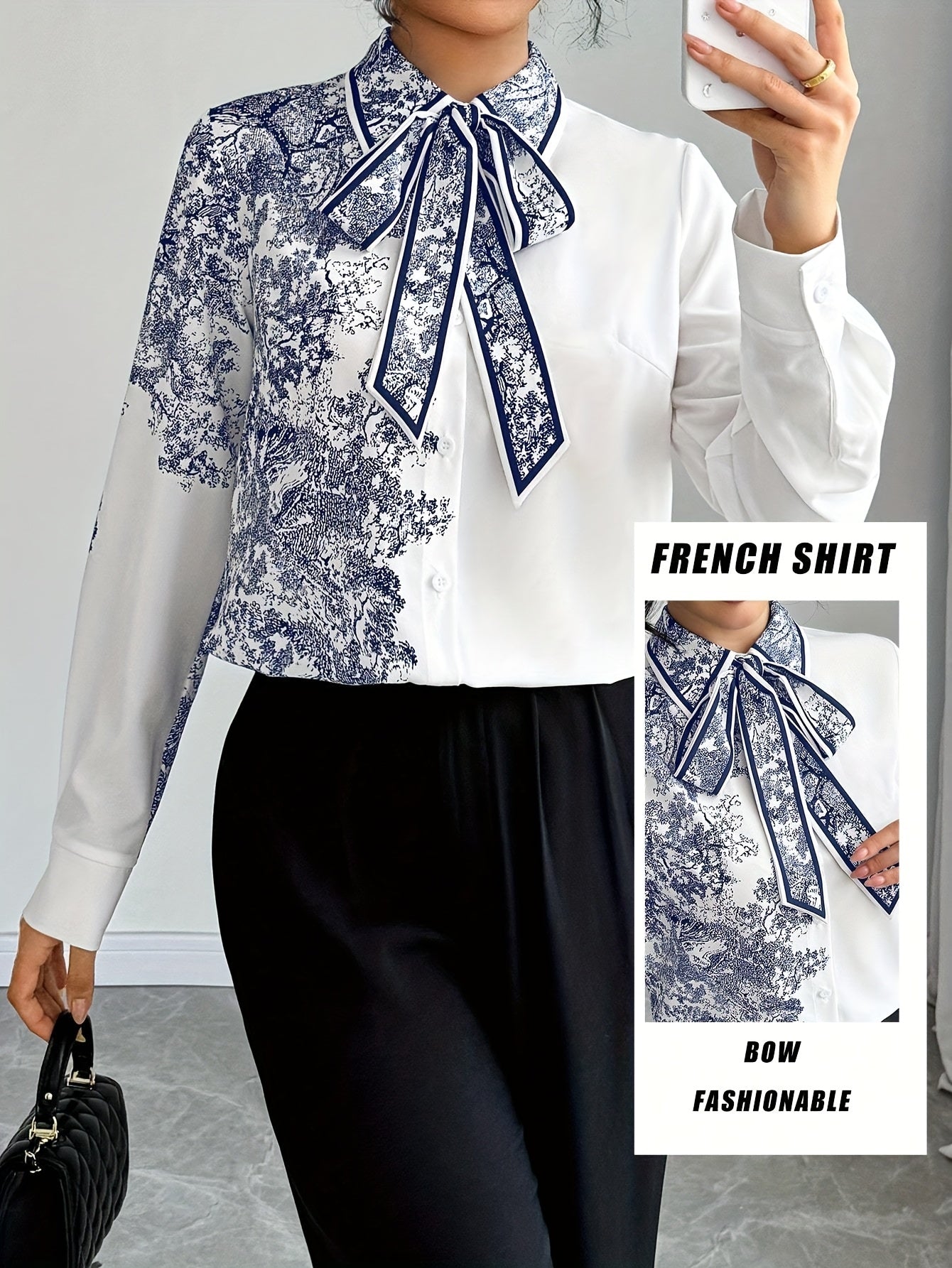 SHOWLU Women's semi-sheer floral bow tie blouse with long sleeves, stylish and elegant for casual or dressy occasions.
