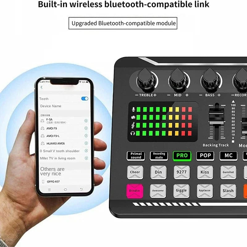 VeGue F998 professional sound card and wireless microphone kit for PC, ideal for streaming, karaoke, and live singing.
