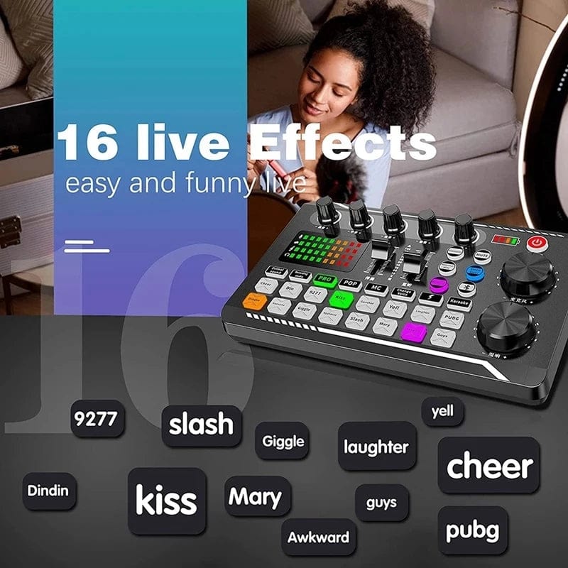VeGue F998 professional sound card and wireless microphone kit for PC, ideal for live streaming, karaoke, and gaming.