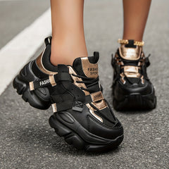 Women's Trendy Black Letter Patchwork Breathable Sneakers - Comfortable Lace-Up Casual Shoes for All Seasons, Lightweight & Versatile
