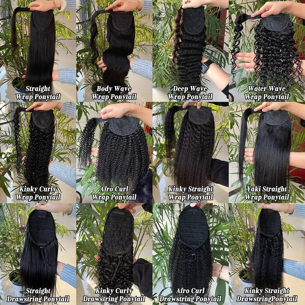 Malaysian Afro Kinky Ponytail extension from Showlu Fashion Store, featuring 100% human hair for women with curly, textured style.