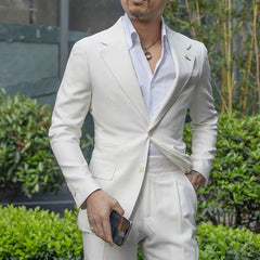 Fancy Casual White Host Men's Suit Set - SHOWLU FASHION STORE