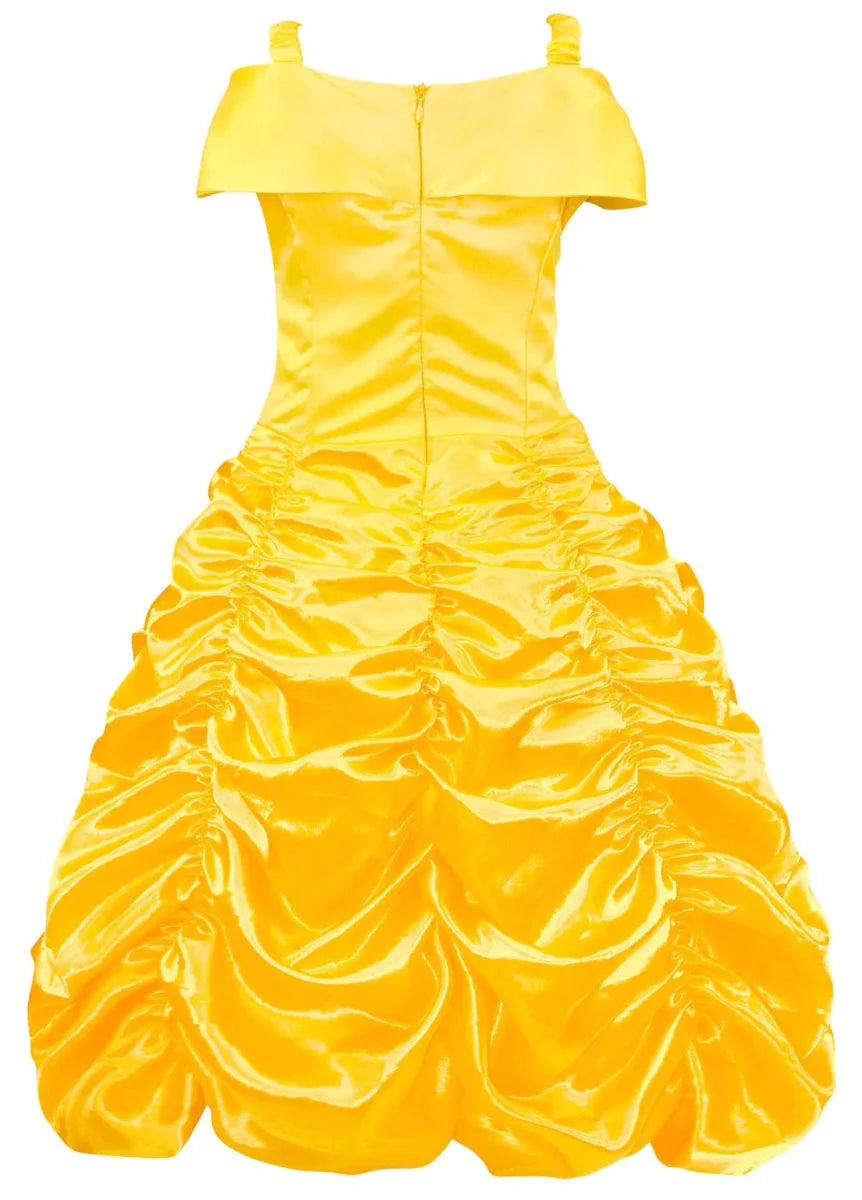 Girls Belle princess dress from Showlu Fashion Store, featuring a fancy yellow gown inspired by Beauty and the Beast for cosplay and parties.