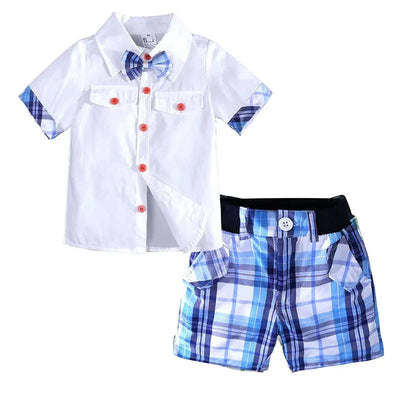 ELVESNEST Boys Plaid Cotton Clothing Set - Short Sleeve Shirt & Shorts