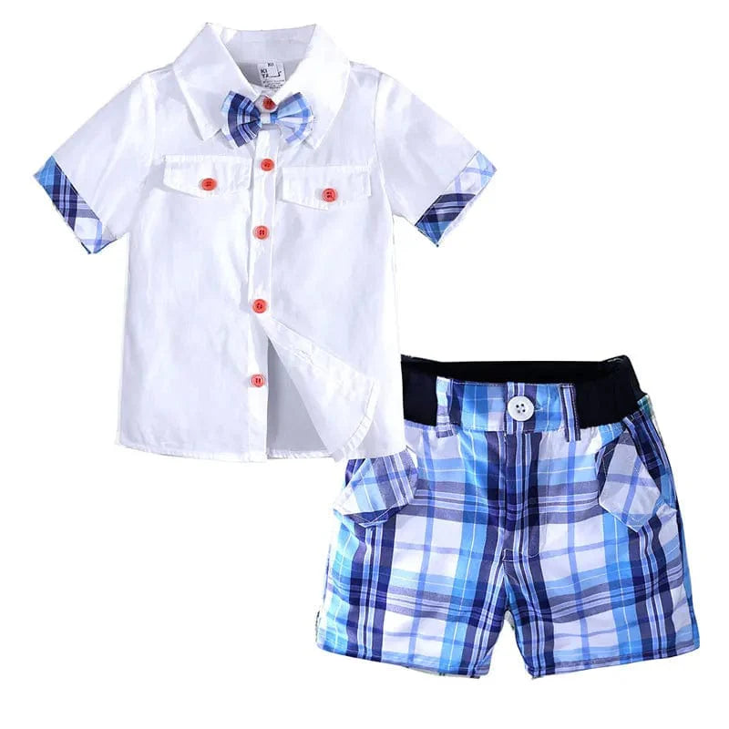 Elvesnest boys plaid cotton summer clothing set with short sleeve shirt and shorts, stylish kids' outfit for ages 2-7.