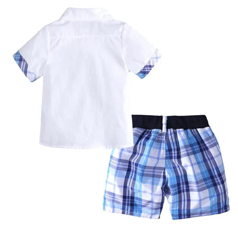 ElvesNest boys' plaid cotton clothing set with short sleeve shirt and shorts, perfect for summer kids' fashion, ages 2 to 7.