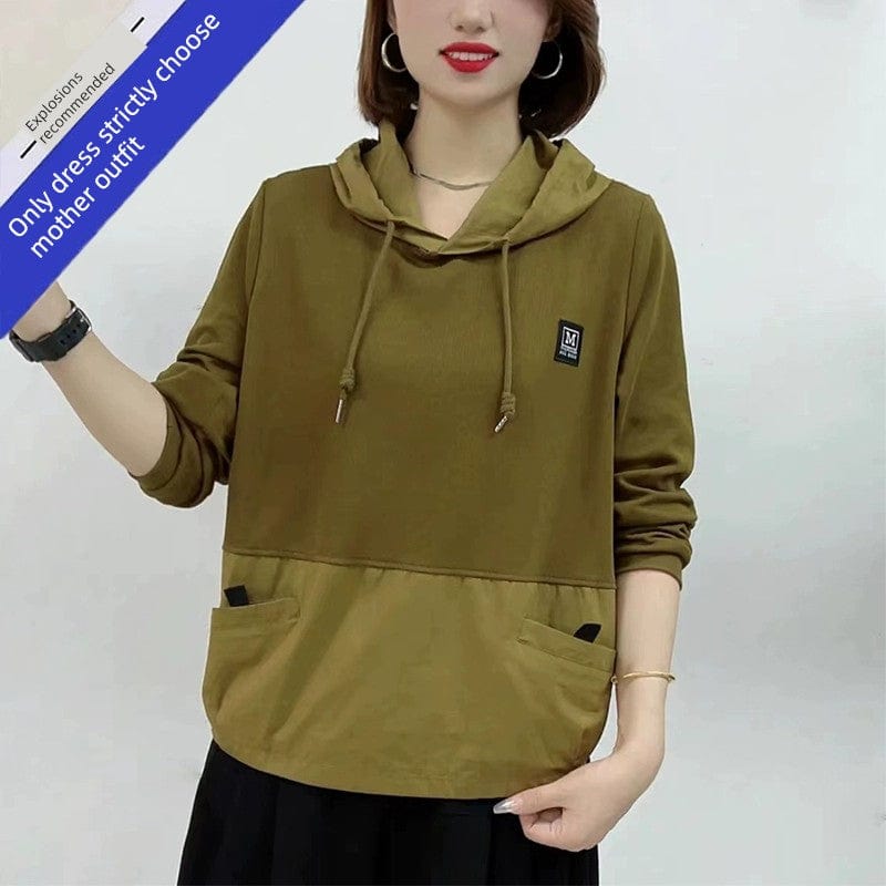 Loose women's pullover hoodie in solid color, casual autumn top by Showlu Fashion, featuring a relaxed fit and soft fabric.