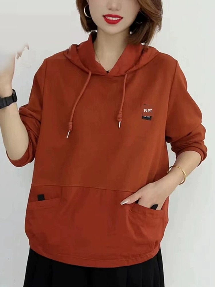 Showlu Fashion women's loose pullover hoodie in solid color, casual autumn top, comfortable and stylish for everyday wear