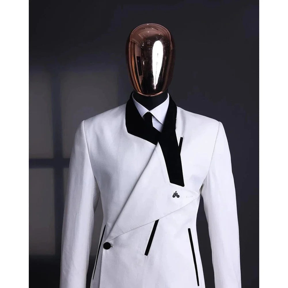 Men's slim fit 2-piece suit with peaked lapel from Showlu Fashion, featuring blazer and pants for formal or wedding occasions.