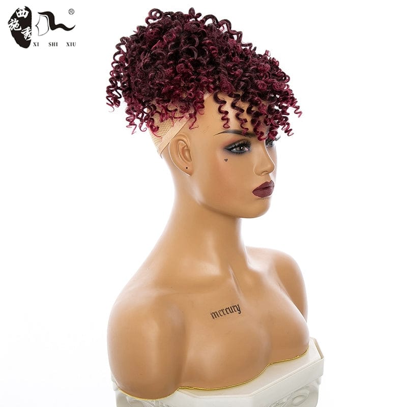 SHOWLU Afro Kinky Curly Hair Bun synthetic small roll wig piece for African and Latin American styles, perfect for fashion and nightlife looks.