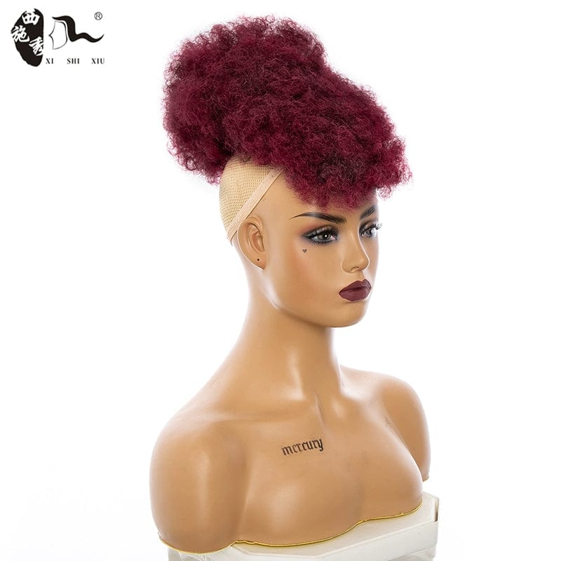 SHOWLU Afro Kinky Curly Hair Bun synthetic wig piece, small roll style for a natural, stylish afro look.