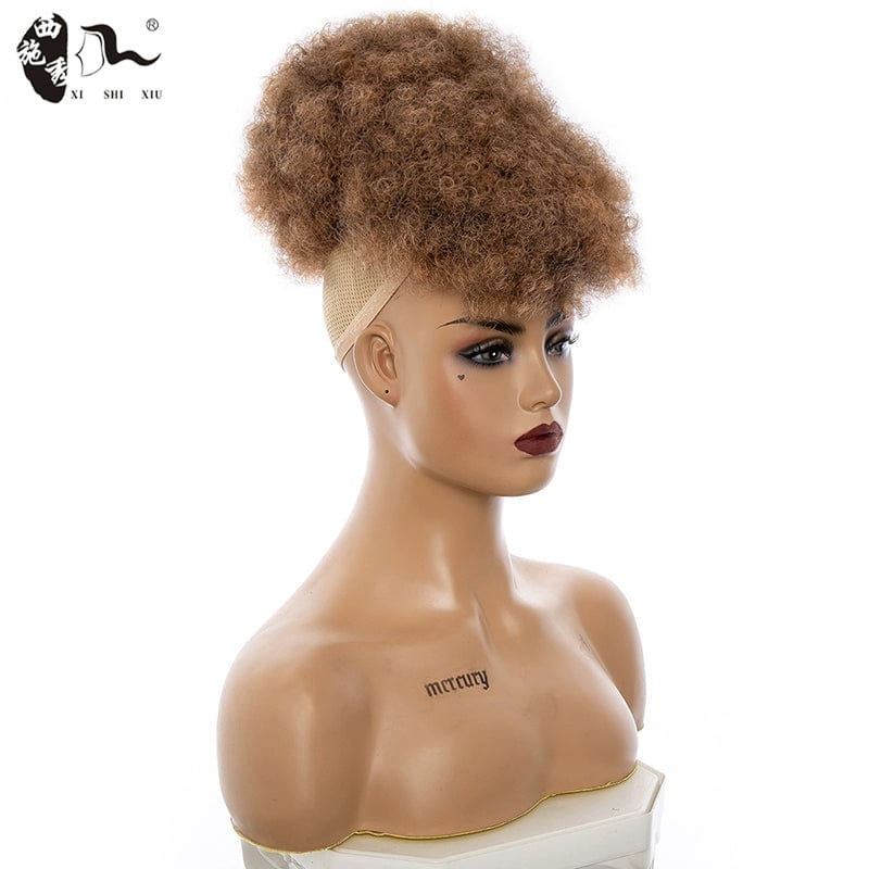 SHOWLU Afro Kinky Curly Hair Bun synthetic wig piece, small roll style, perfect for fashion, streetwear, or nightclubs.