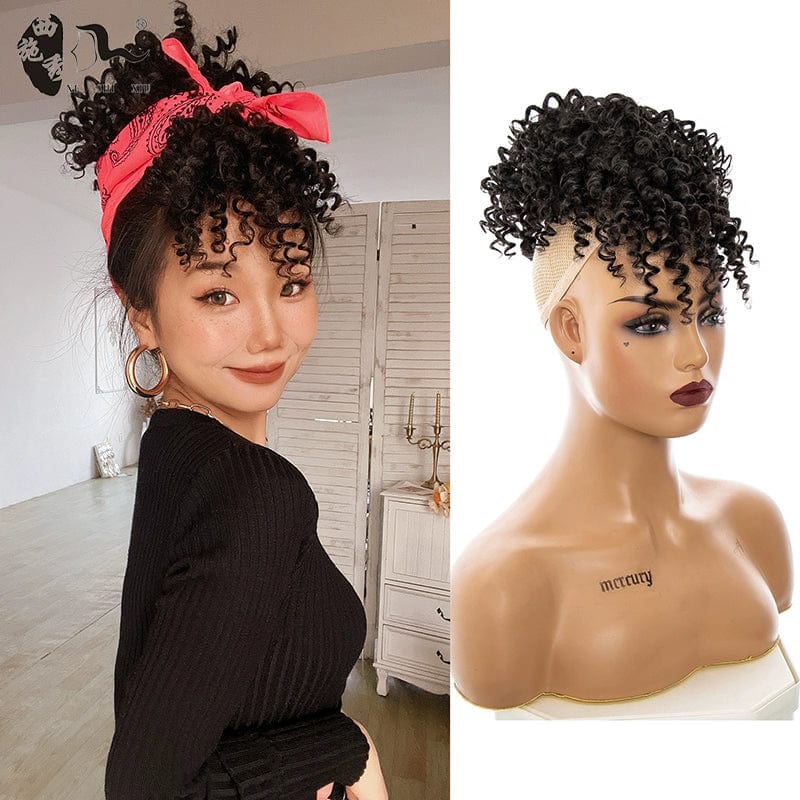 SHOWLU Afro Kinky Curly Hair Bun synthetic wig piece, small roll style, perfect for African and Latin American street fashion.