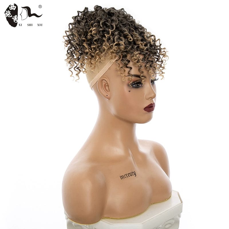 SHOWLU Afro Kinky Curly Hair Bun synthetic wig piece featuring small roll style, perfect for street fashion and nightlife looks.