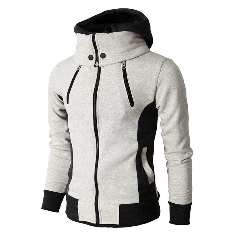 Showlu Men's slim fit full zip fleece hoodie in solid color, casual sportswear jacket for gym, spring, and autumn wear.