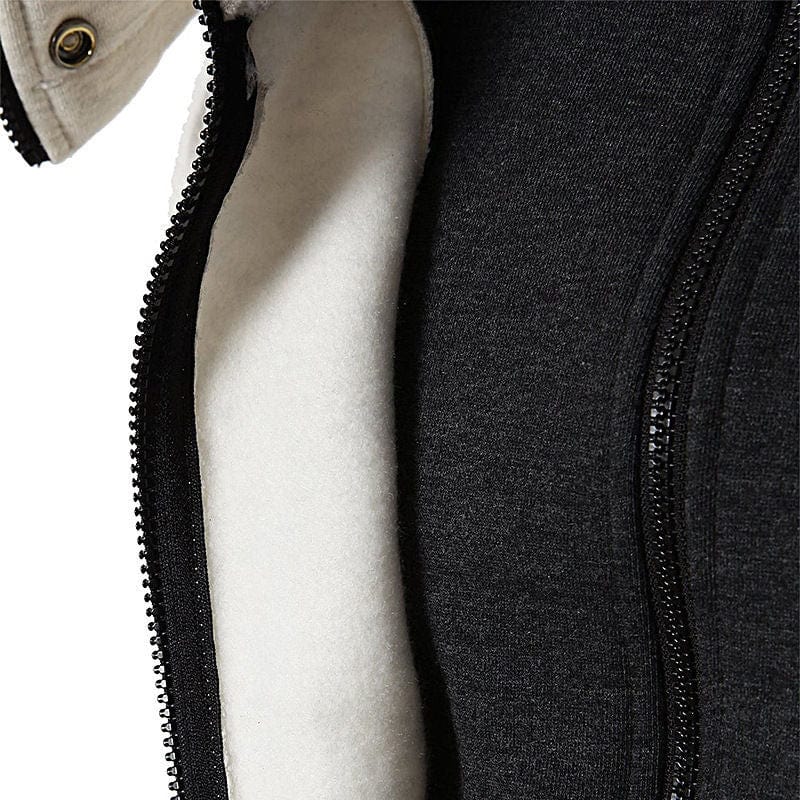 Showlu men's slim fit full zip fleece hoodie in solid color, casual sportswear jacket for spring and autumn.