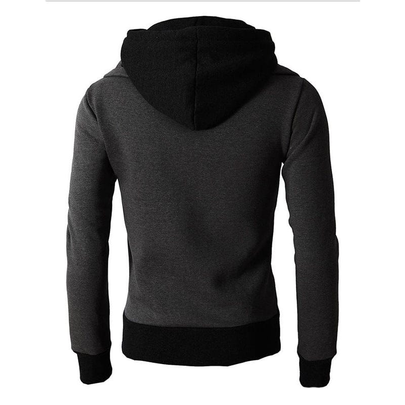 Showlu Men's slim fit full zip fleece hoodie in solid color, casual sportswear jacket perfect for spring and autumn.