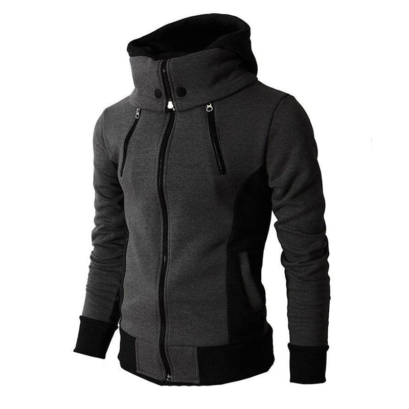Showlu men's slim fit full zip fleece hoodie, solid sportswear jacket with a front zipper, ideal for spring and autumn casual wear.