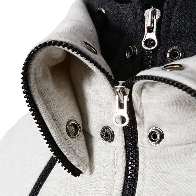 Showlu men's slim fit full zip fleece hoodie in solid color, casual sportswear jacket with front zipper for spring and autumn.