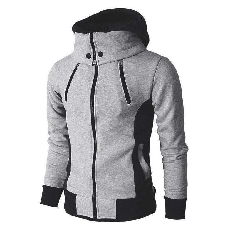 Showlu men's slim fit full zip fleece hoodie in solid color, casual sportswear jacket with front zipper for spring and autumn.