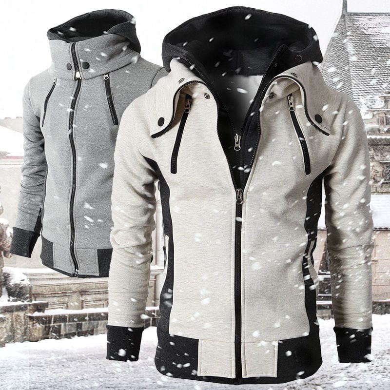Showlu men's slim fit full zip fleece hoodie, solid sportswear jacket with front zipper, suitable for spring and autumn casual wear.