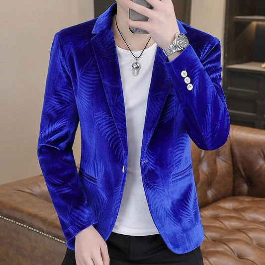 Fashion Men Luxury Gold Velvet Suit Jacket Blue / Khaki / Purple Male Trend Wedding Prom Party Slim Fit Dress Blazers Coats - SHOWLU FASHION STORE