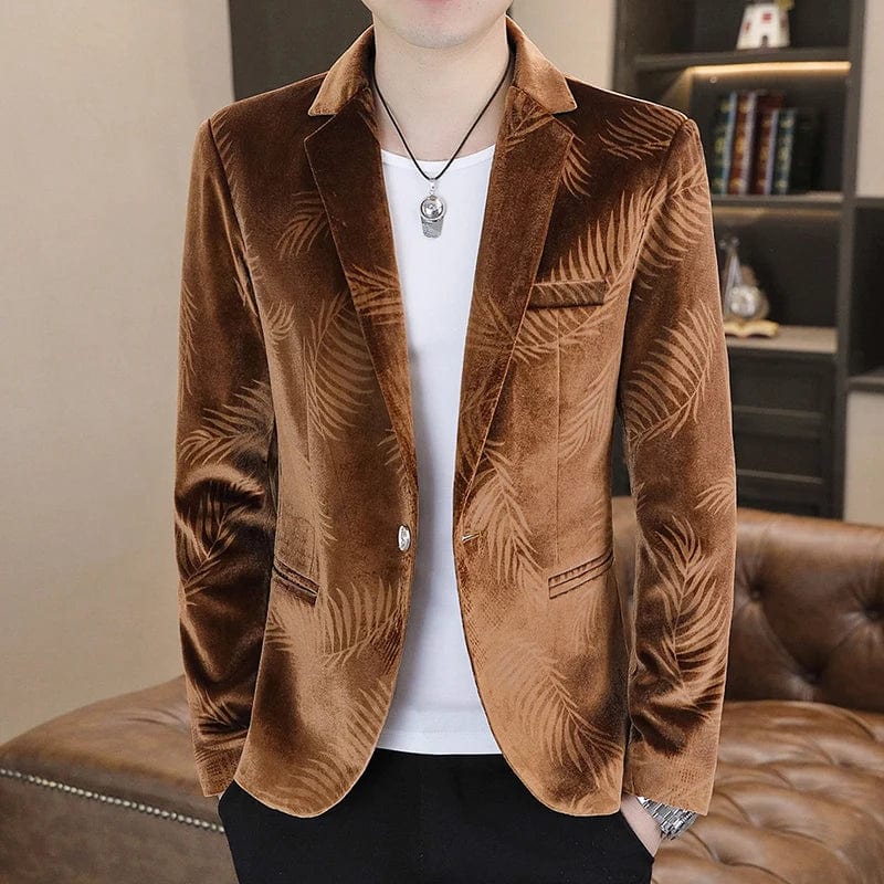 Fashion Men Luxury Gold Velvet Suit Jacket Blue / Khaki / Purple Male Trend Wedding Prom Party Slim Fit Dress Blazers Coats - SHOWLU FASHION STORE