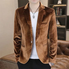 Fashion Men Luxury Gold Velvet Suit Jacket Blue / Khaki / Purple Male Trend Wedding Prom Party Slim Fit Dress Blazers Coats - SHOWLU FASHION STORE
