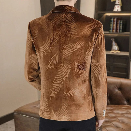 Fashion Men Luxury Gold Velvet Suit Jacket Blue / Khaki / Purple Male Trend Wedding Prom Party Slim Fit Dress Blazers Coats - SHOWLU FASHION STORE