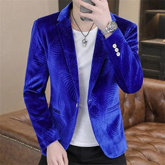 Fashion Men Luxury Gold Velvet Suit Jacket Blue / Khaki / Purple Male Trend Wedding Prom Party Slim Fit Dress Blazers Coats - SHOWLU FASHION STORE