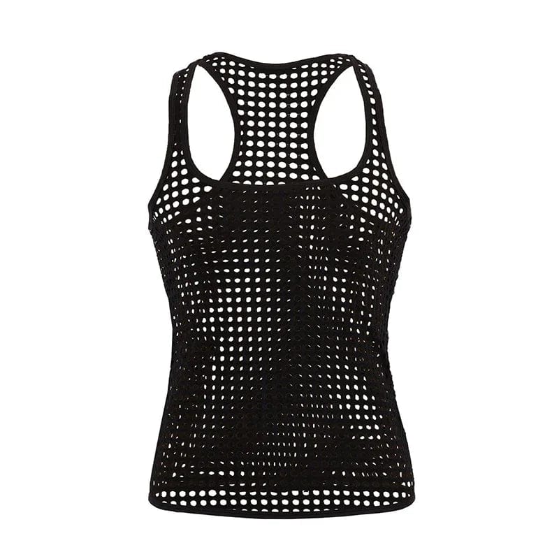 Men's breathable mesh tank top by SHOWLU FASHION, sleeveless hollow-out see-through party vest with O-neck design.