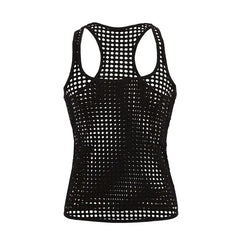 Fashion Men Mesh Tank Tops Hollow Out O Neck Sleeveless Party Vests See Through Sexy Tops Men Clothing - SHOWLU FASHION STORE