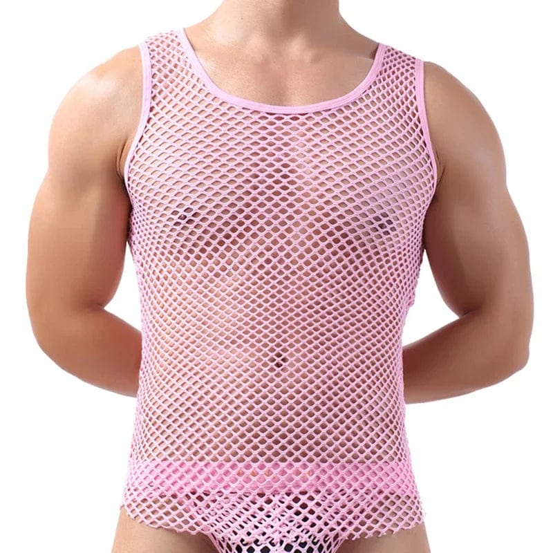 WJ Men's Mesh Tank Top by SHOWLU FASHION STORE, breathable hollow-out sleeveless see-through party vest for men.