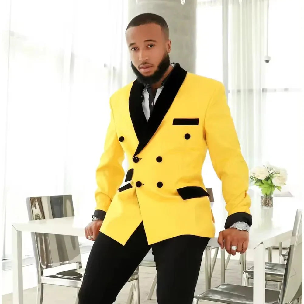 Men's slim fit velvet blazer by Showlu, double-breasted with shawl lapel, elegant fashion jacket for formal occasions and parties.